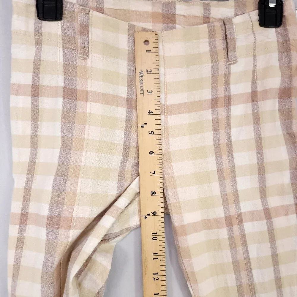Free People Plaid Flare Pants Womens 0 Linen Blend Low Rise Retro Hippie Boho - Picture 9 of 16